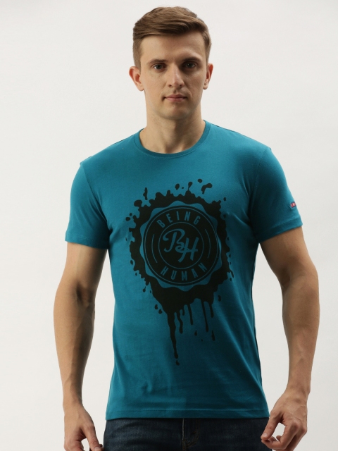 

Being Human Men Teal Blue Printed Round Neck T-shirt