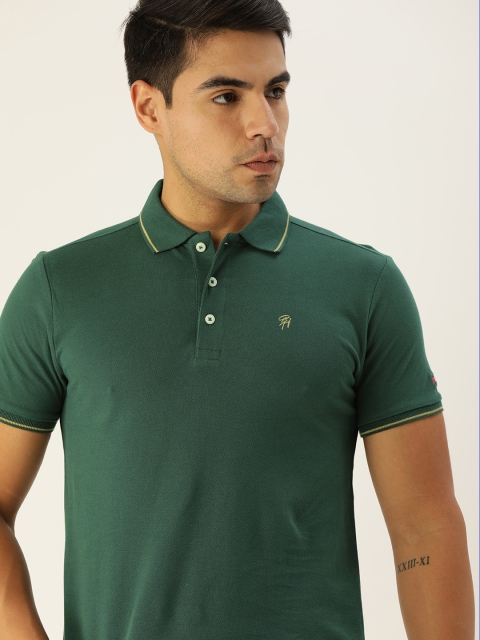 

Being Human Men Olive Green Solid Polo Collar Pure Cotton T-shirt