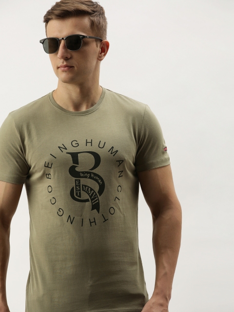 

Being Human Men Khaki-Brown Printed Round Neck T-shirt