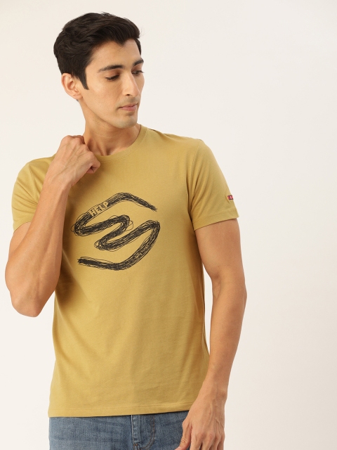 

Being Human Men Mustard Yellow Printed Round Neck T-shirt