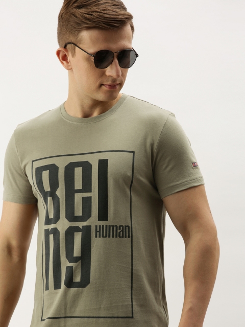 

Being Human Men Khaki Solid Round Neck T-shirt