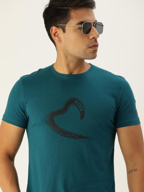 

Being Human Men Teal Printed Round Neck Pure Cotton T-shirt