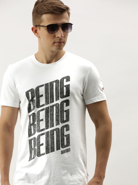 

Being Human Men White Black Printed Round Neck Pure Cotton T-shirt