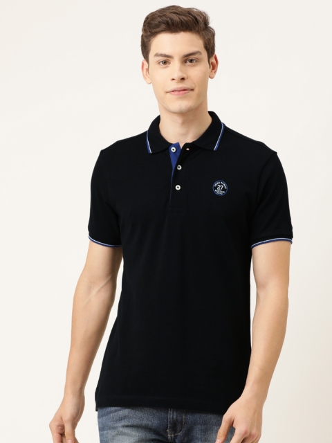 

Being Human Clothing Men Black Solid Polo Collar T-shirt with Tipping Detail