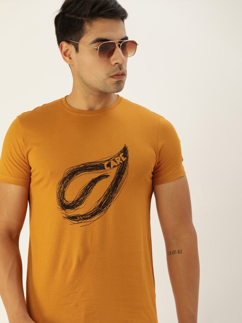 

Being Human Men Mustard Yellow Printed Round Neck Pure Cotton T-shirt