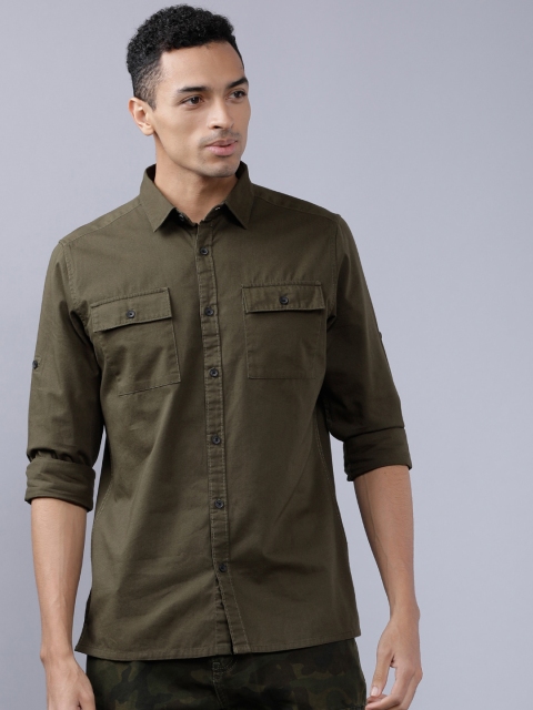 

Ecko Unltd Men Olive Green Slim Fit Solid Casual Shirt