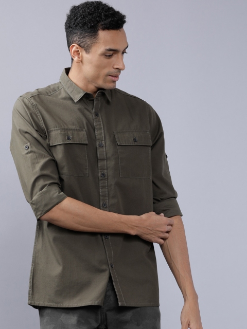 

Ecko Unltd Men Olive Green Slim Fit Solid Casual Shirt