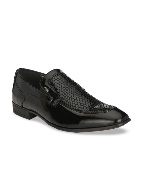 

Hitz Men Black Textured Leather Party Slip-Ons