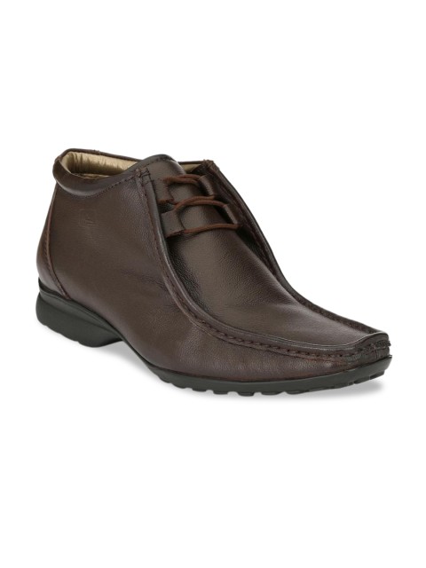 

Hitz Men Brown Solid Mid-Top Leather Formal Comfort-Fit Derbys