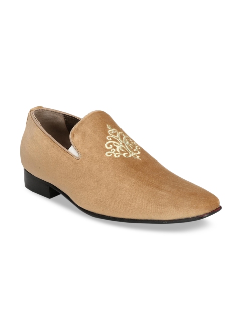 

Hitz Men Beige Solid Leather Formal Slip-Ons