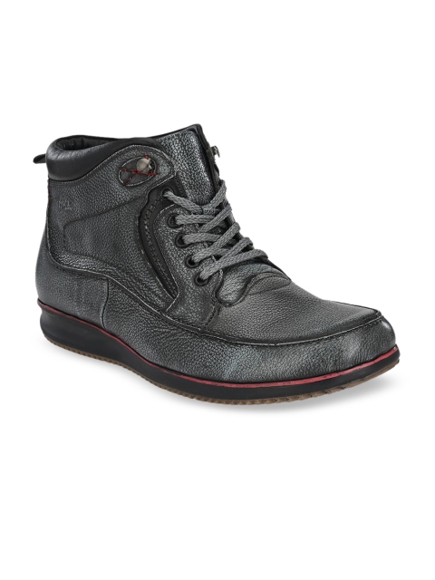 

Hitz Men Grey Solid Leather Mid-Top Comfort-Fit Boots