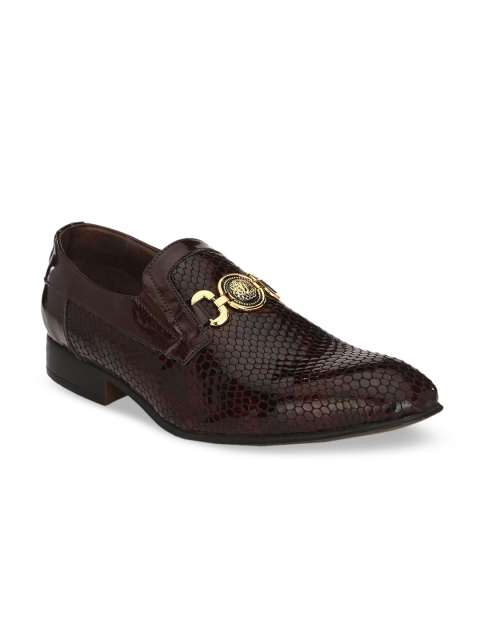 

Hitz Men Burgundy Textured Leather Formal Comfort-Fit Slip-Ons
