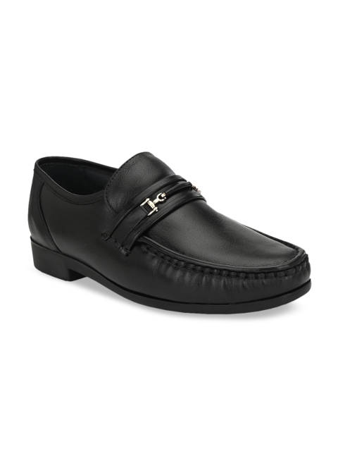 

Hitz Men Black Solid Leather Formal Loafers