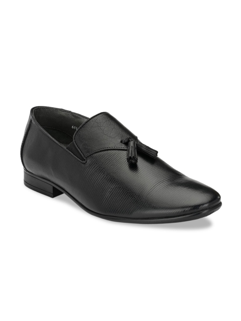 

Hitz Men Black Textured Leather Formal Comfort-Fit Slip-Ons
