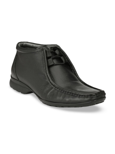 

Hitz Men Black Solid Leather Formal Comfort-Fit Mid-Top Derbys