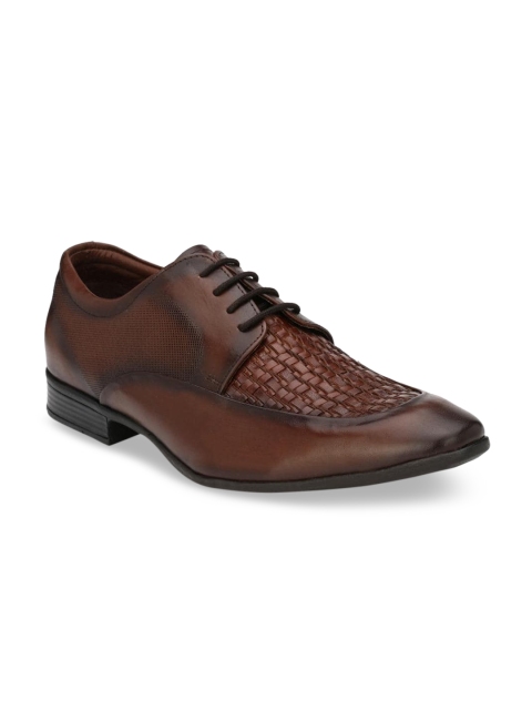 

Hitz Men Brown Woven-Design Leather Formal Comfort-Fit Derbys