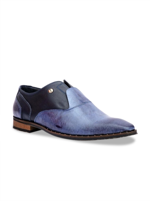 

Hitz Men Blue Solid Leather Comfort-Fit Slip-Ons