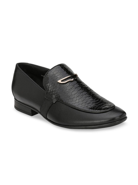 

Hitz Men Black Textured Leather Formal Comfort-Fit Loafers