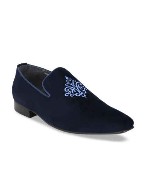 

Hitz Men Blue Solid Leather Comfort-Fit Formal Slip-Ons