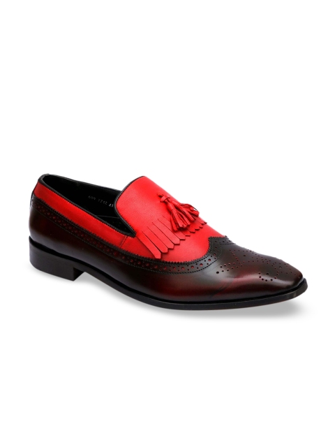 

Hitz Men Red & Brown Colourblocked Leather Formal Comfort-Fit Slip-Ons