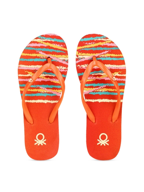 

United Colors of Benetton Women Orange & Blue Printed Thong Flip-Flops