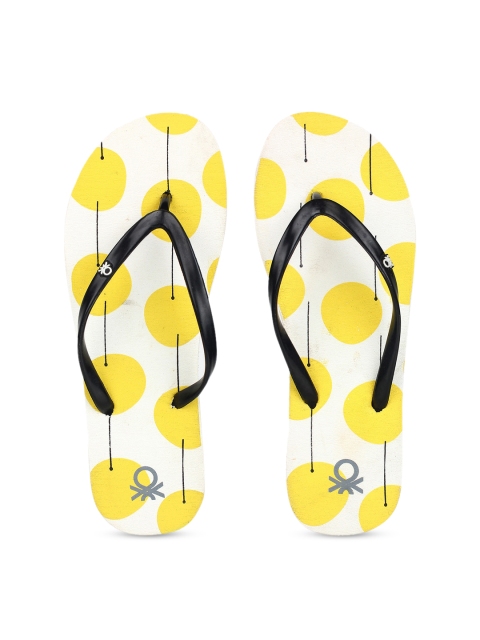

United Colors of Benetton Women Yellow & White Printed Thong Flip-Flops
