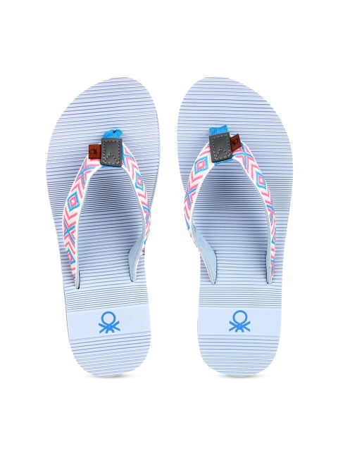 

United Colors of Benetton Women Blue & White Printed Thong Flip-Flops
