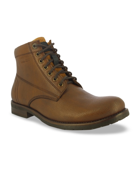 

Alberto Torresi Men Brown Solid Synthetic Leather Mid-Top Flat Boots