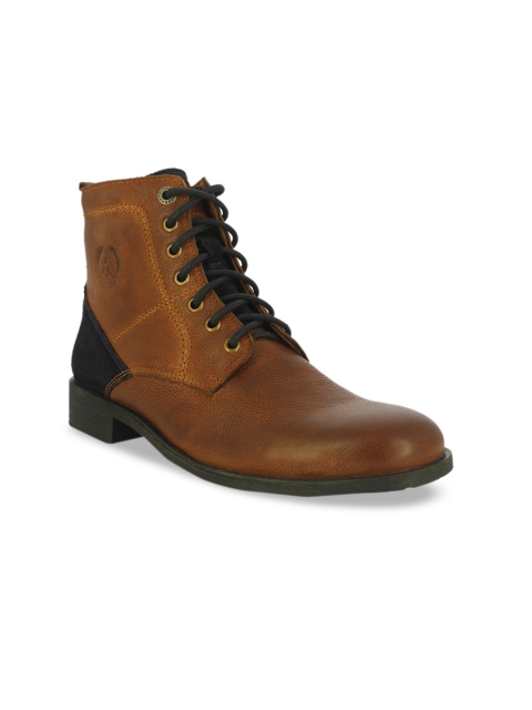 

Alberto Torresi Men Tan Brown Colourblocked Leather High-Top Flat Boots
