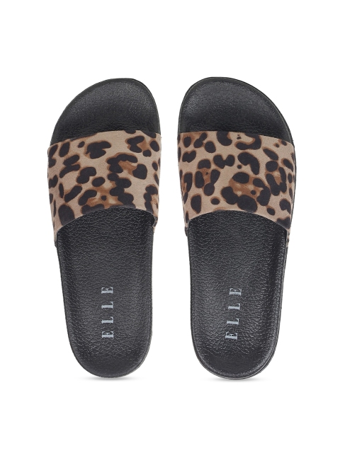 

ELLE Women Beige & Black Printed Sliders