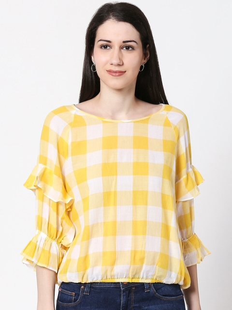 

TERQUOIS Women Yellow Checked Top