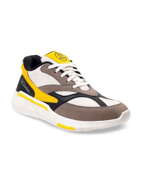 

mr.wonker Men Grey & Yellow Colourblocked Sneakers
