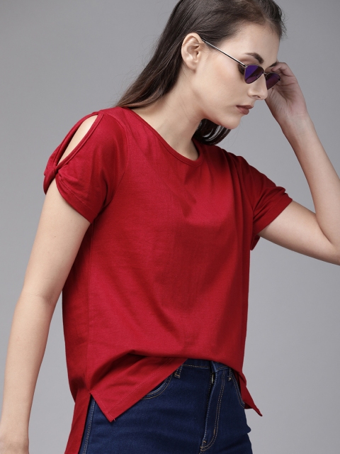

Roadster Women Red Solid High-Low Top