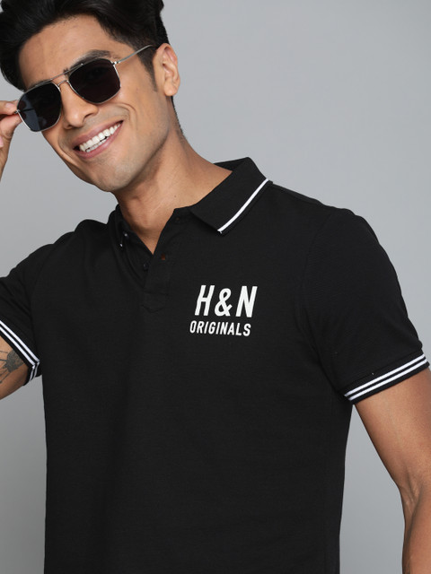 

HERE&NOW Men Black Printed Polo Collar T-shirt