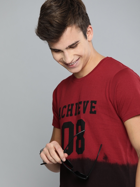 

HERE&NOW Men Maroon & Coffee Brown Colourblocked Round Neck T-shirt