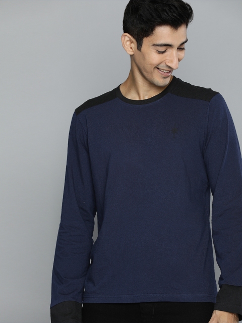 

HERE&NOW Men Navy Blue Solid Round Neck T-shirt