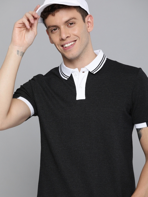 

HERE&NOW Men Black Solid Polo Collar T-shirt