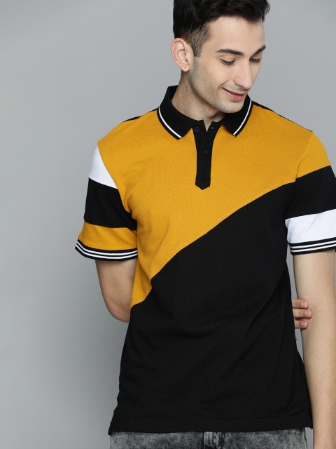 

HERE&NOW Men Yellow Colourblocked Polo Collar T-shirt