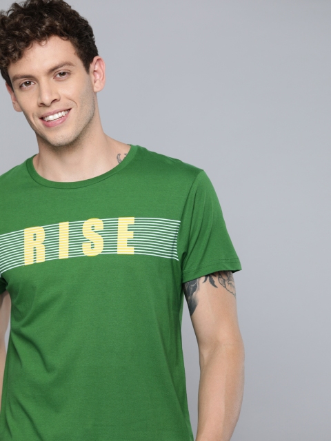 

HERENOW Men Green Printed Round Neck Pure Cotton T-shirt