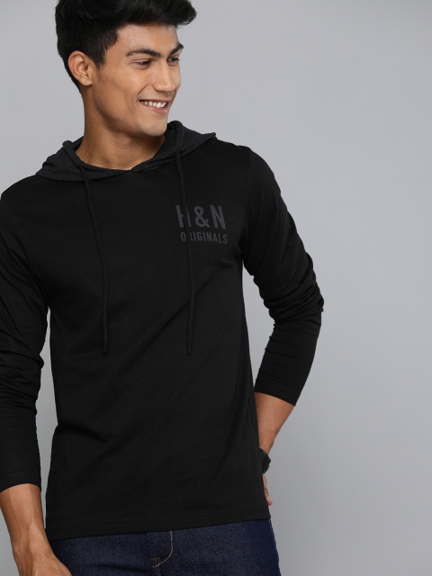 

HERE&NOW Men Black Solid Hood T-shirt