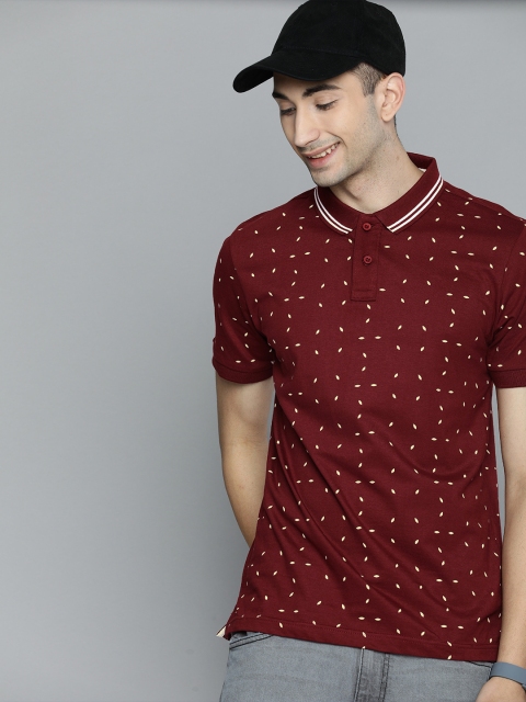 

HERE&NOW Men Maroon Printed Polo Collar T-shirt
