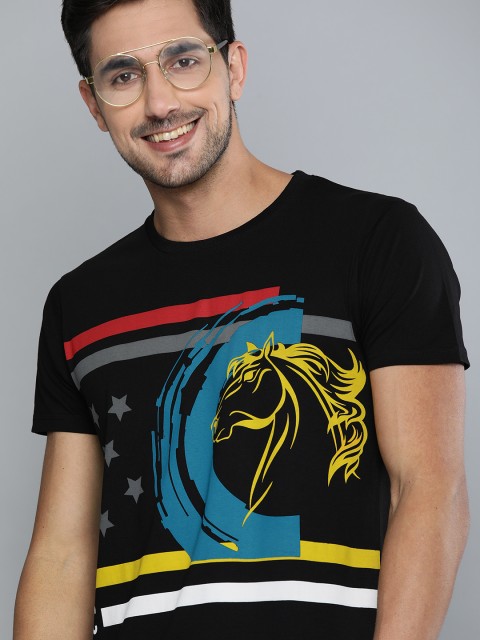 

HERE&NOW Men Black Printed Round Neck T-shirt