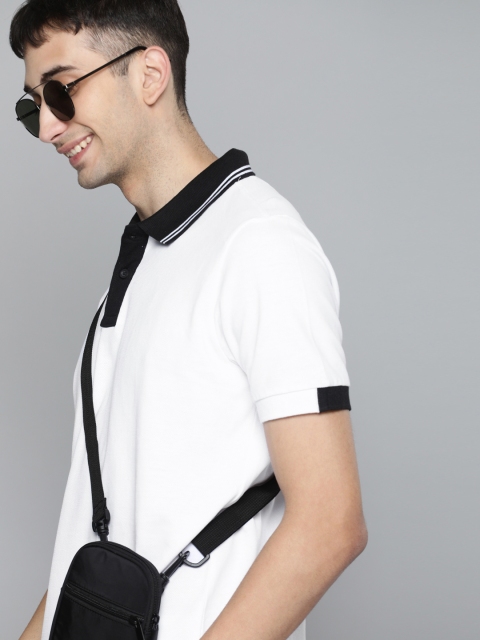 

HERENOW Men White Solid Contrast Pure Cotton Polo Collar Pure Cotton T-shirt
