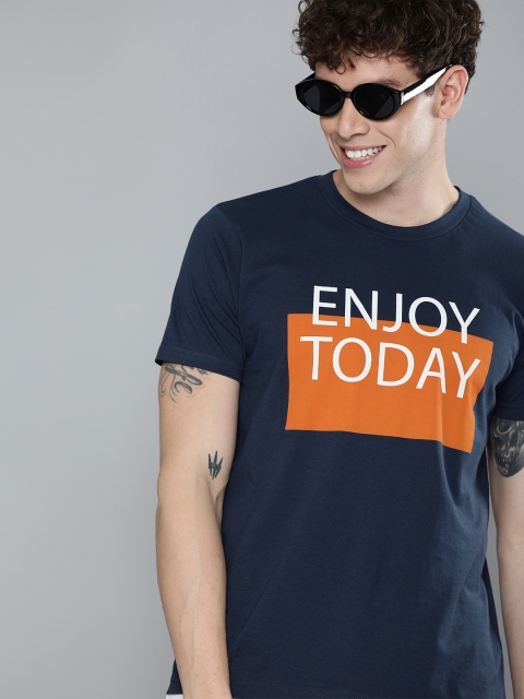 

HERE&NOW Men Navy Blue Printed Round Neck T-shirt