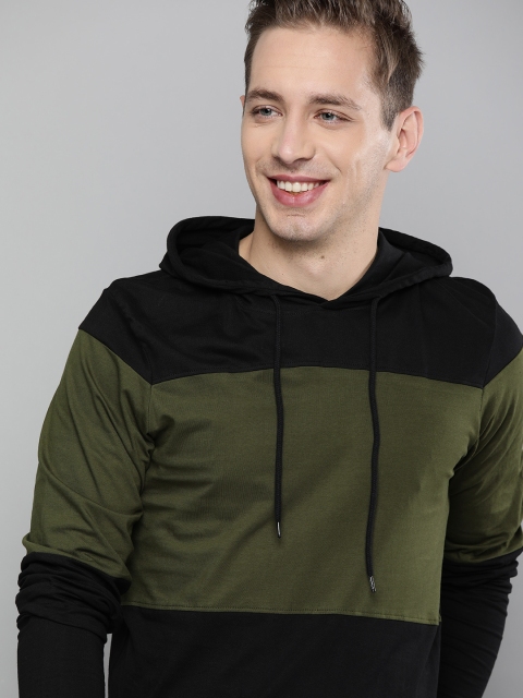 

HERE&NOW Men Black Colourblocked Hood T-shirt