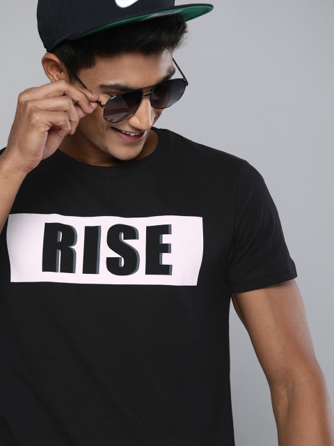 

HERENOW Men Black Solid Round Neck Pure Cotton T-shirt