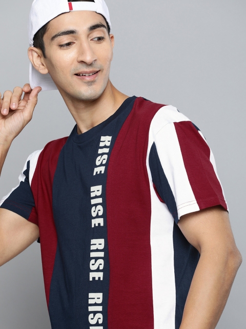 

HERE&NOW Men Navy Blue& Red Colourblocked Round Neck T-shirt