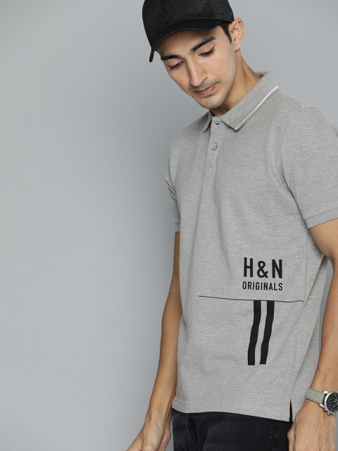 

HERE&NOW Men Grey Printed Polo Collar T-shirt