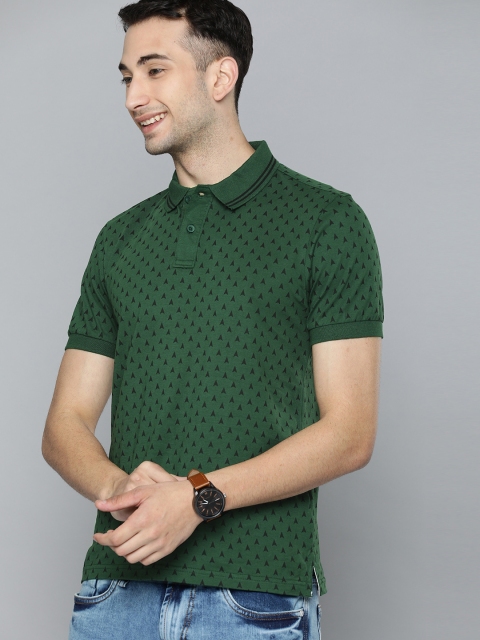 

HERENOW Men Green Printed Polo Collar Pure Cotton T-shirt