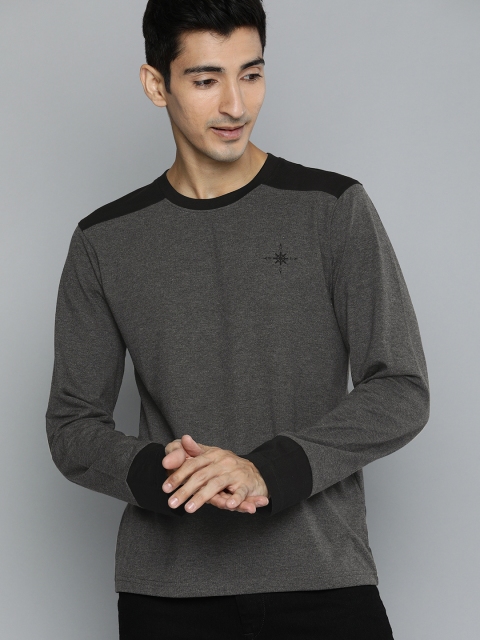 

HERE&NOW Men Grey Solid Round Neck T-shirt